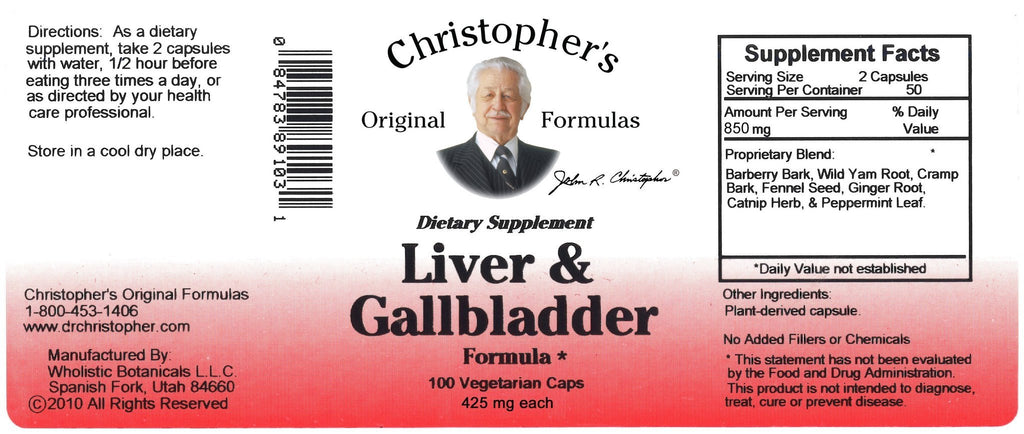 Liver & Gallbladder - 100 Capsules - Christopher's Herb Shop