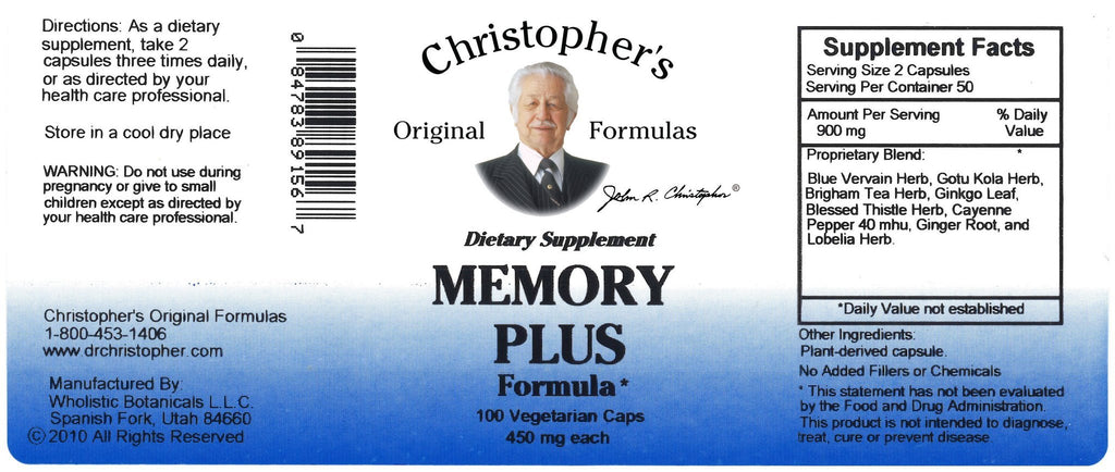 Memory Plus - 100 Capsules - Christopher's Herb Shop