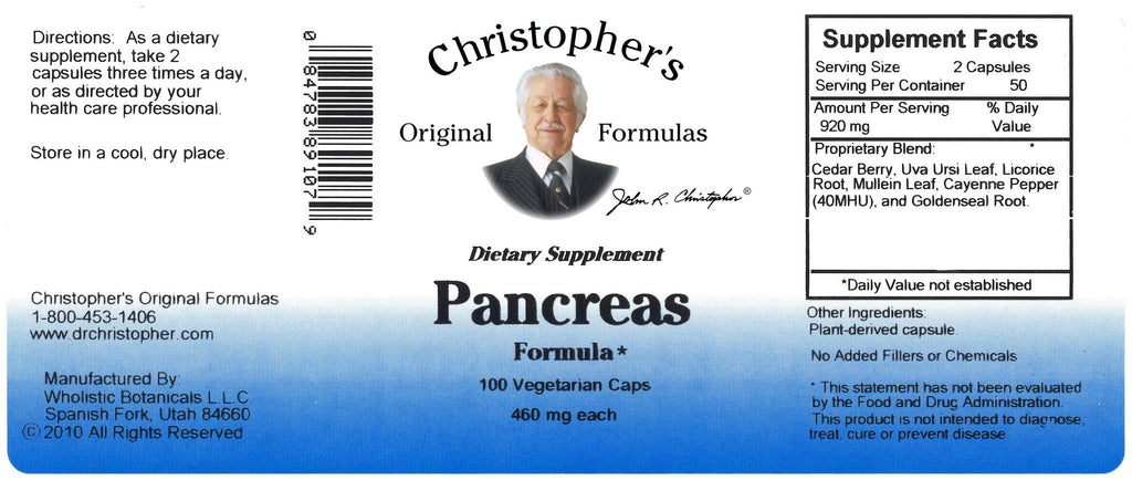 Pancreas - 100 Capsules - Christopher's Herb Shop