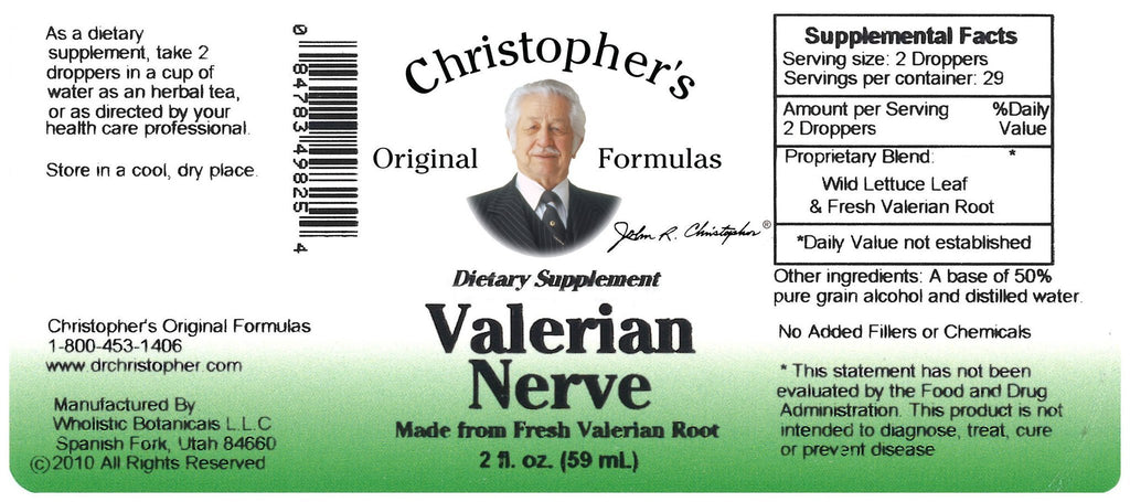 Valerian Nerve Formula - 2 oz. Alcohol Extract - Christopher's Herb Shop